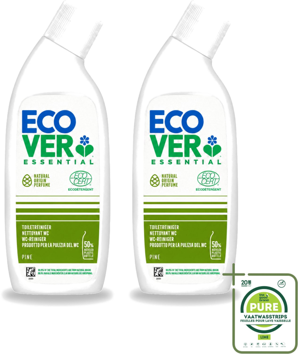 2 x Ecover - Toiletreiniger Essential - Dennenfris - 750 ml - Grootverpakking - Vaatwasstrips - Toiletreiniger - Natuurlijke Reiniging - Kalkverwijdering - Fris Geur - Dennenaroma
