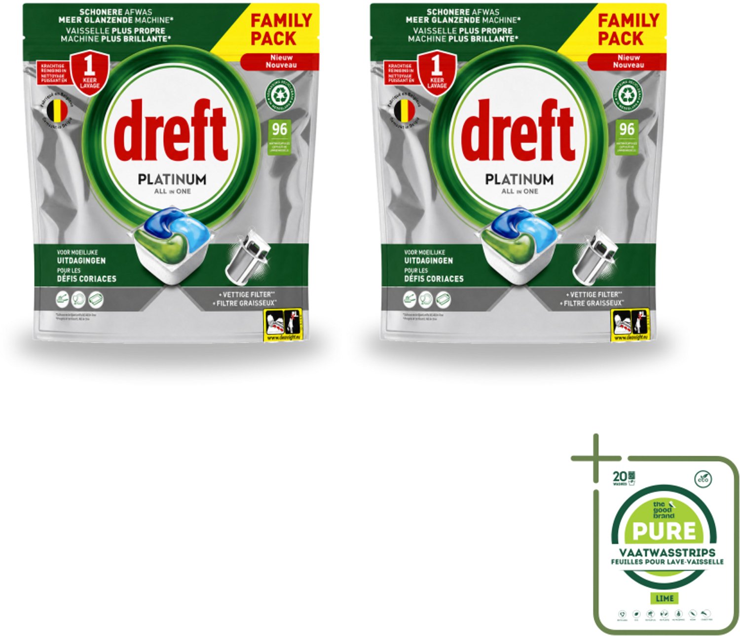 2 x Dreft - Vaatwastabletten - Platinum All-in-One Origineel - Grootverpakking - 96 Tabletten - Grootverpakking - Vaatwasser - Vaatwasser Tablet - Vaatwasser Reinigen - Vaatwasser Filter - Vaatwasser Vet