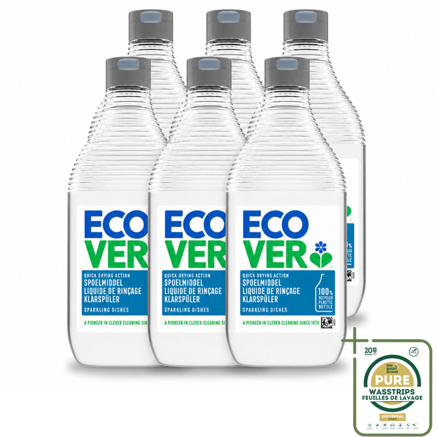 6 x Ecover - Spoelmiddel - 450 ml - Wasstrips - Ecover Spoelmiddel - Vaatwasmiddel - Glanzende Vaat - Streeploze Vaat - Kalkaanslag Voorkomen