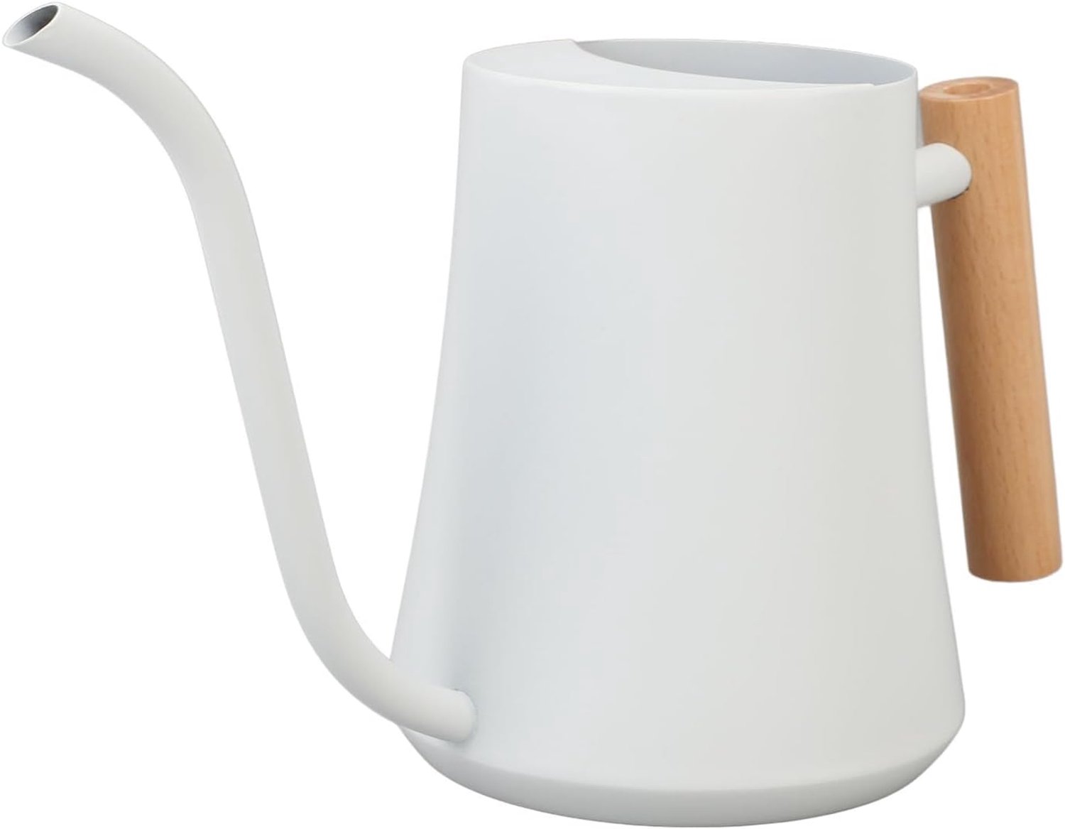 Gieter voor Binnen met Lange Uitloop van Roestvrij Staal, Gieter met Duurzaam Houten Handvat, voor Kamerplanten 1L (Mat Wit)