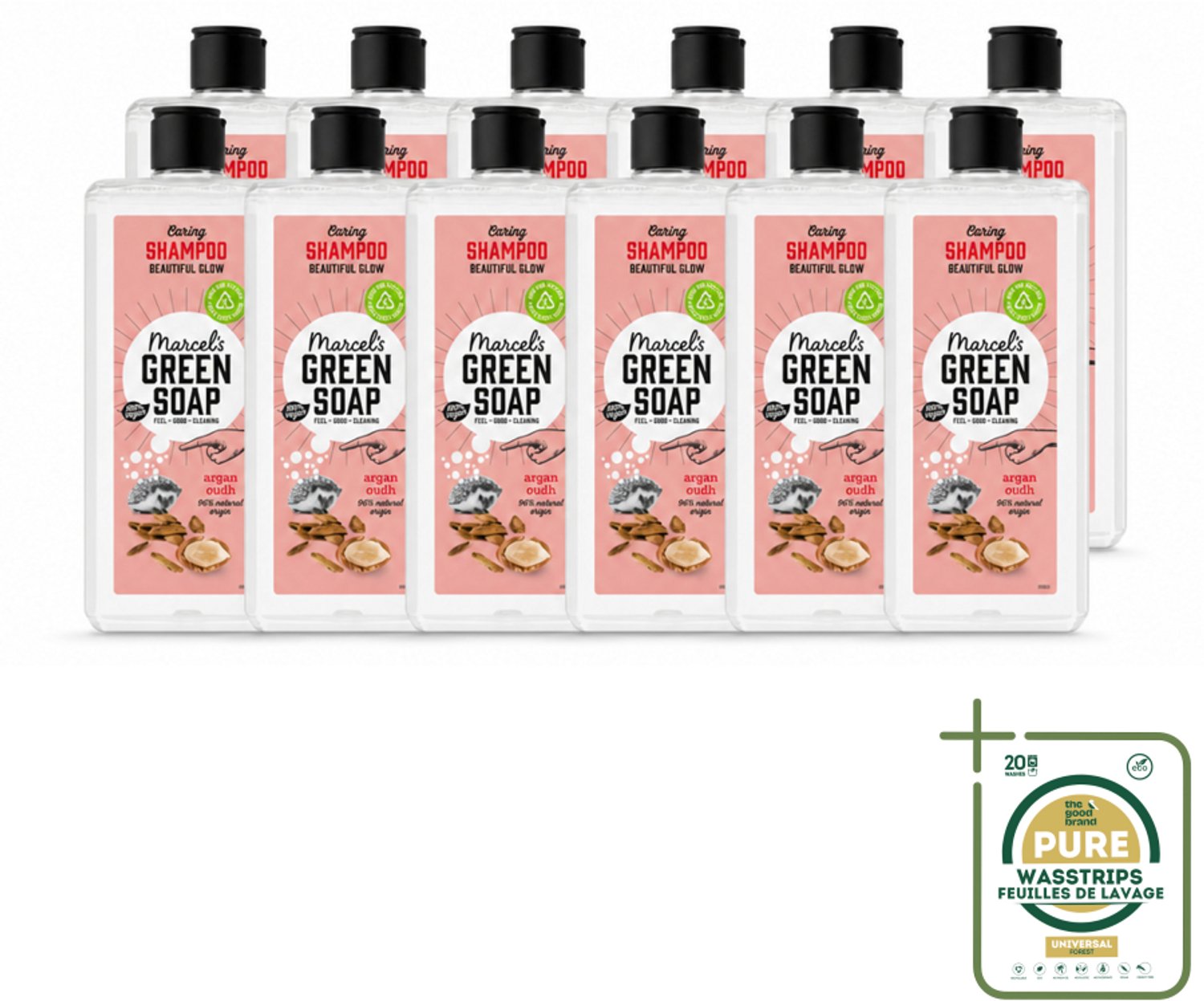 12 x Marcel's Green Soap - Shampoo - Argan & Oudh - Versterkt & verzorgt - 300 ml - Wasstrips - Haarverzorging - Natuurlijke Shampoo - Arganolie - Oudh Geur - Vegan Shampoo