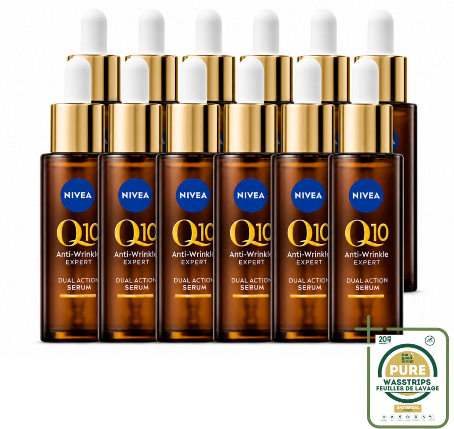 12 x NIVEA - Gezichtsserum - Q10 Dubbele Werking Anti-Rimpel - Dubbele werking - Vermindert & voorkomt rimpels - 30 ml - Wasstrips - Anti-aging Serum - Rimpel Serum - Q10 Serum - Glycatie Voorkomen - Rimpel Verminderen