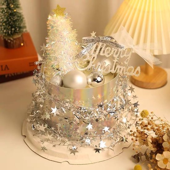 10 stuks 7,5 meter sterslinger, folie, sterren, lametta, glitterdraad, kerststerslinger, hangende decoratie voor bruiloft, verjaardag, feestelijke versiering, cadeau, decoratie, verlicht wit — afbeelding 4