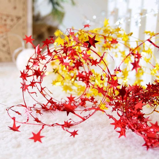 10 stuks 7,5 meter sterslinger, folie, sterren, lametta, glitterdraad, kerststerslinger, hangende decoratie voor bruiloft, verjaardag, feestelijke versiering, cadeau, decoratie, verlicht wit — afbeelding 3