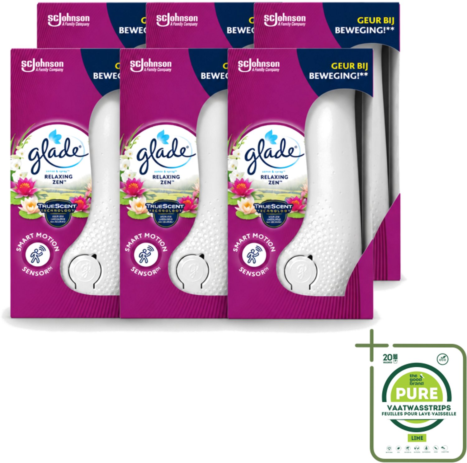 6 x Glade - Houder Sense & Spray - Relaxing Zen - 18 ml - Grootverpakking - Vaatwasstrips - Geurverspreiding - Automatische Geur - Rustgevende Geur - Luchtverfrisser - Bewegingssensor