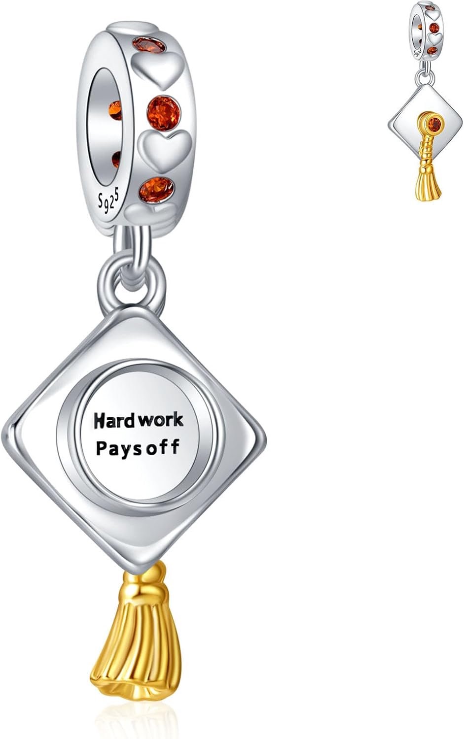 925 zilveren hanger voor Europese armbanden, diploma-uitreiking cap Dr.Owl's Hat Charm hanger met kubische zirkoniastenen, verpleegsterhoed hartbead voor dames en meisjes