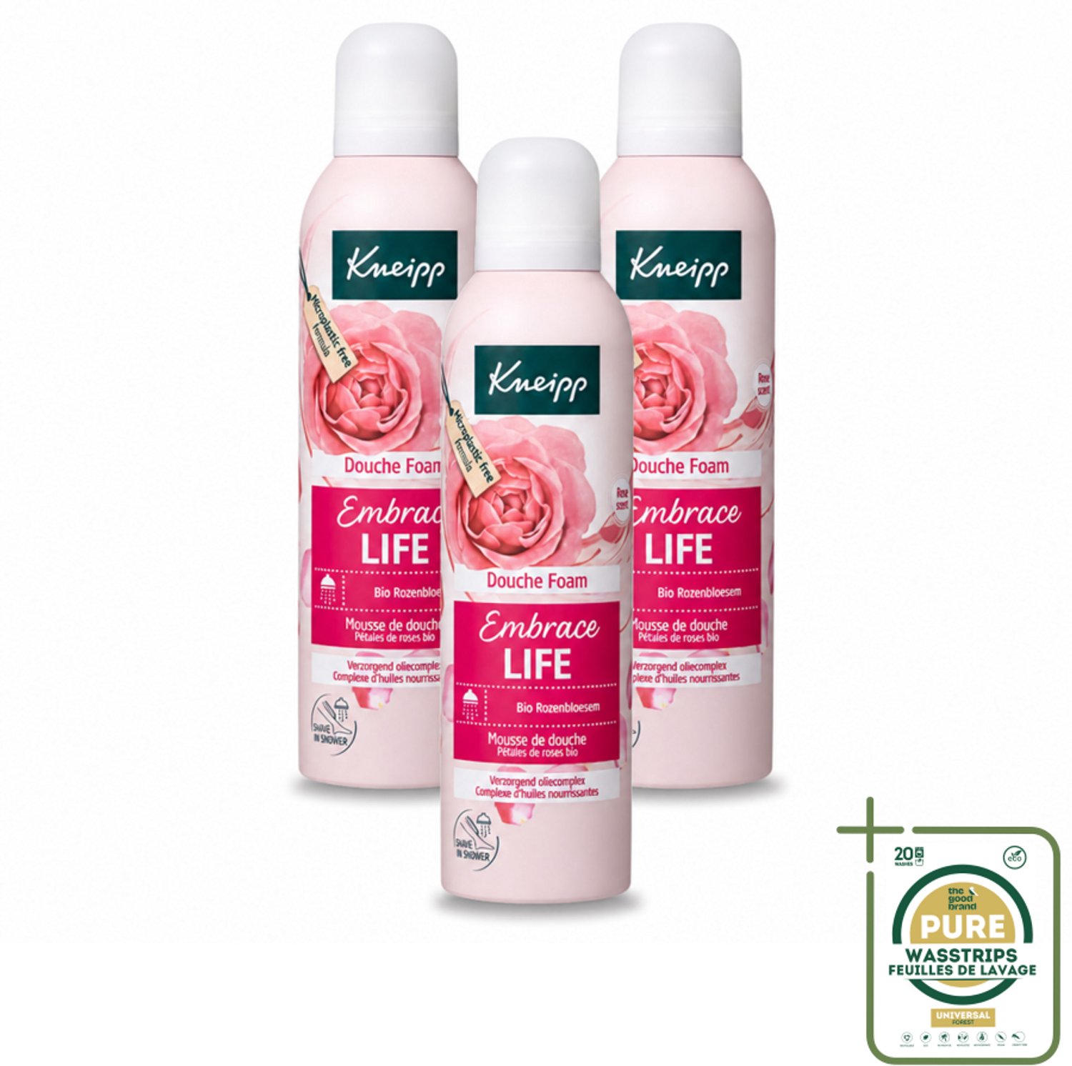 3 x Kneipp - Douche schuim - Embrace Life - Anti‑Aging verzorging - 200 ml - Wasstrips - Douche Schuim - Roze Geur - Huid Verzorging - Anti-aging - Vrouwelijke Geur