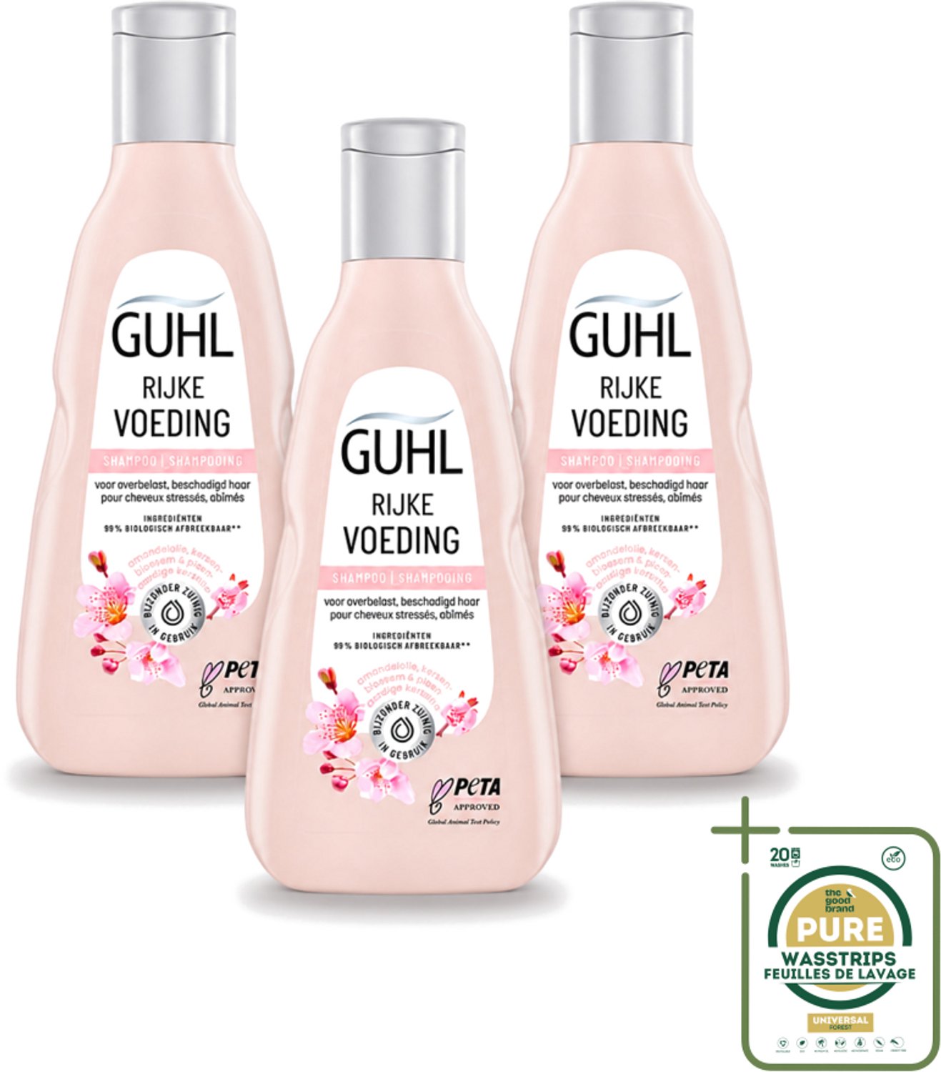 3 x Guhl - Shampoo - Rijke Voeding - 250 ml - Wasstrips - Haar Verzorging - Droog Haar - Uitgedroogd Haar - Rijke Voeding - Shampoo