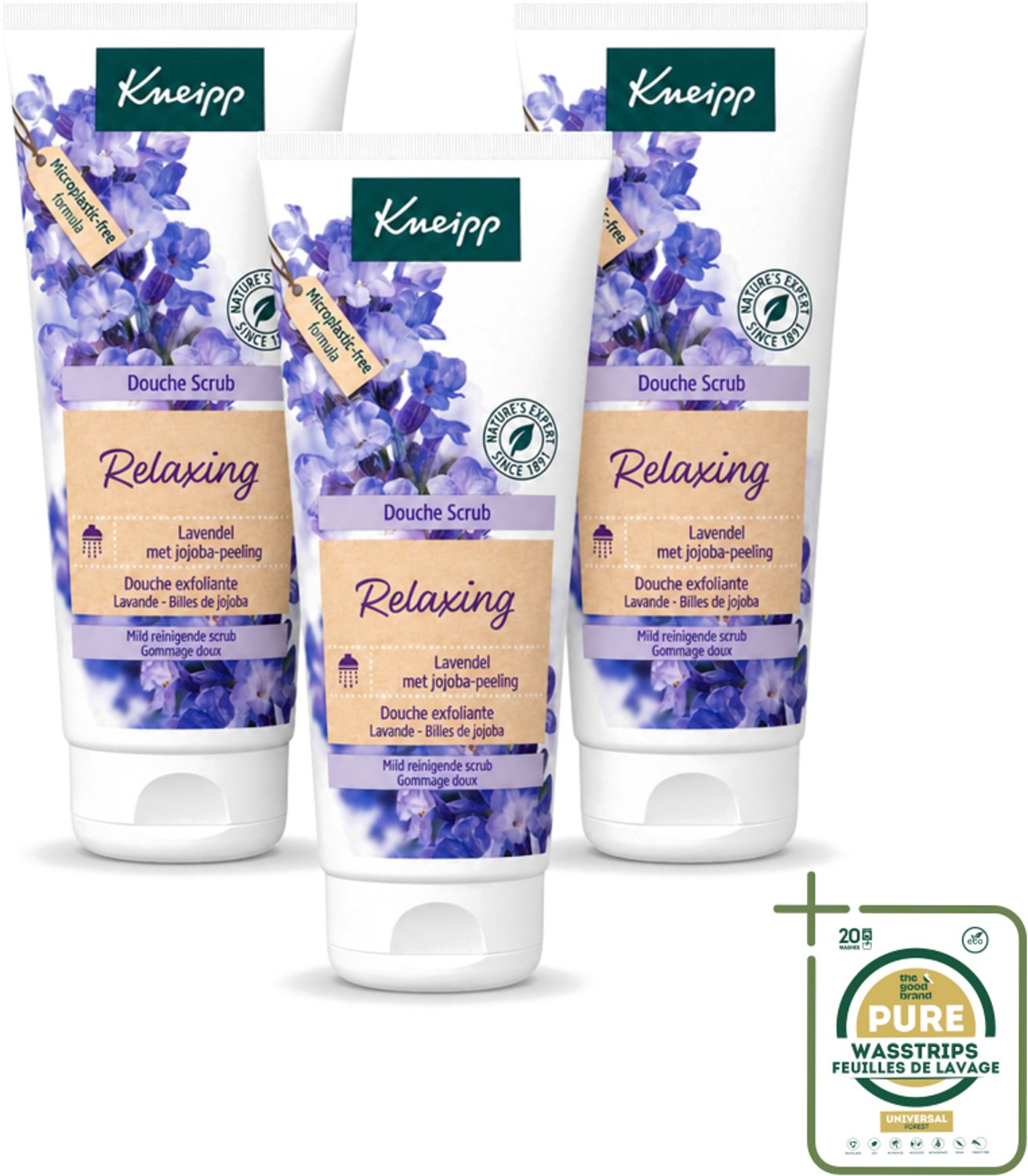3 x Kneipp - Douche scrub - Relaxing - Lavendel - Bloemige geur - 200 ml - Wasstrips - Douche Scrub - Huidpeel - Ontspanning - Lavendel - Huidverzorging
