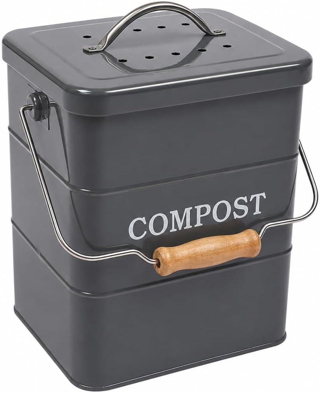 Compostbak voor Keuken 6L met Actieve Koolstoffilters en Deksel - Ideaal voor Organisch Afval en Afvalscheiding in de Keuken, Grijs