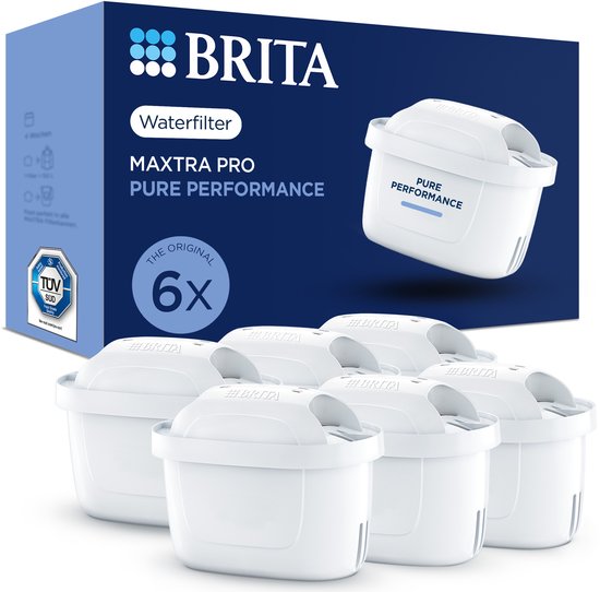 BRITA waterfilterpatroon MAXTRA PRO Pure Performance - 6 stuks - Originele waterfilter voor BRITA waterfilterkannen - filtert onzuiverheden zoals Herbiciden, PFAS, chloor, kalk en metalen
