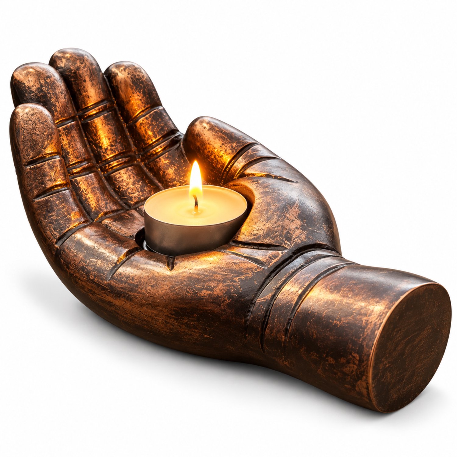 Akerz Urn met Waxinelichtje Houder – Brons – Symbolische Handvorm Bewaarurn – As Urn – Urn Hand - 150 ml