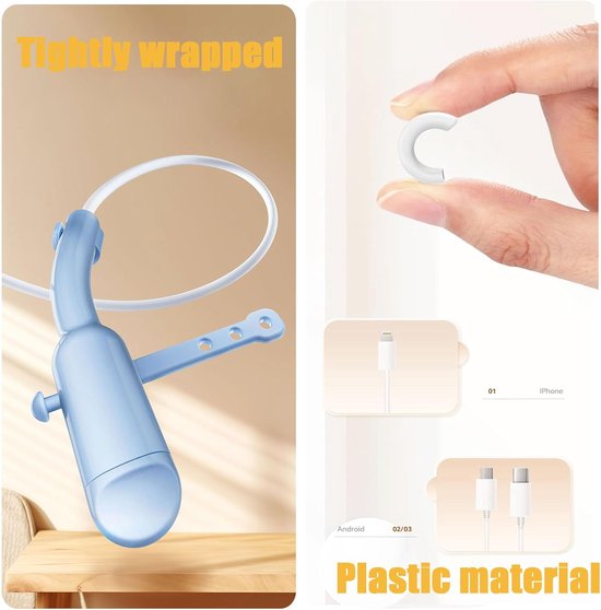 2 stuks datakabelbeschermer, siliconen koordbesparing, stofdichte opslag, datakabelopwinder, 3-in-1, anti-breuk beschermhoes, compatibel voor type-c oplader (wit) — afbeelding 3