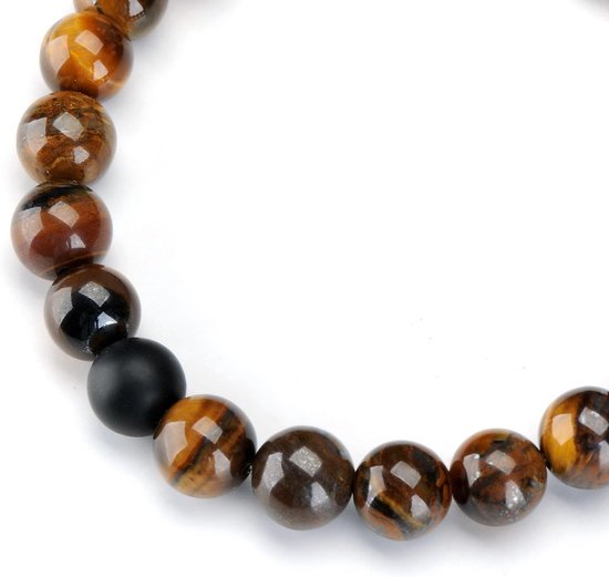 2 stuks Tiger Eye & Black matte agaat afstand armband voor mannen vrouwen set — afbeelding 4