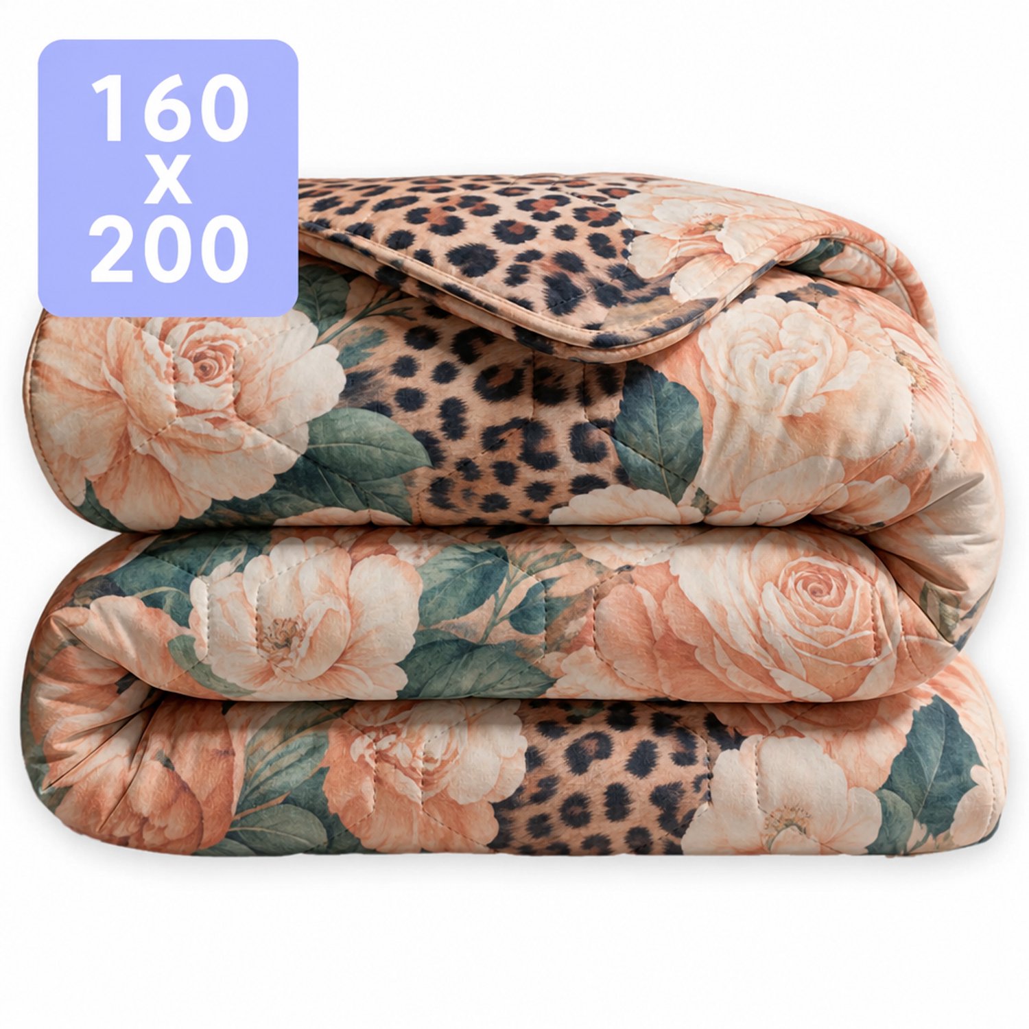 HappyBed Dekbed zonder overtrek 160x200 - Wasbaar Dekbed - Bedrukt dekbed zonder hoes - Hoesloos Dekbed - Twijfelaar dekbed - Leopard bliss