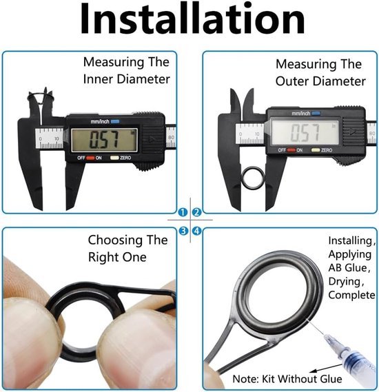 Vishengel Keramische Gidsen Ringen, 160 Stks 11 Maten Tip Reparatie Kit Hengel Oog Accessoires voor Zoutwater Zoetwater — afbeelding 5
