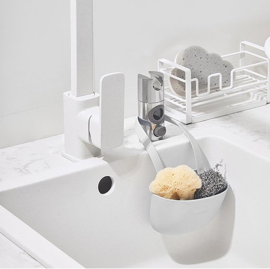 2 stuks siliconen sponshouder, eenvoudig te bedienen, zeephouder, geen installatie nodig, keuken, gootsteen, organizer, wit en grijs — afbeelding 5