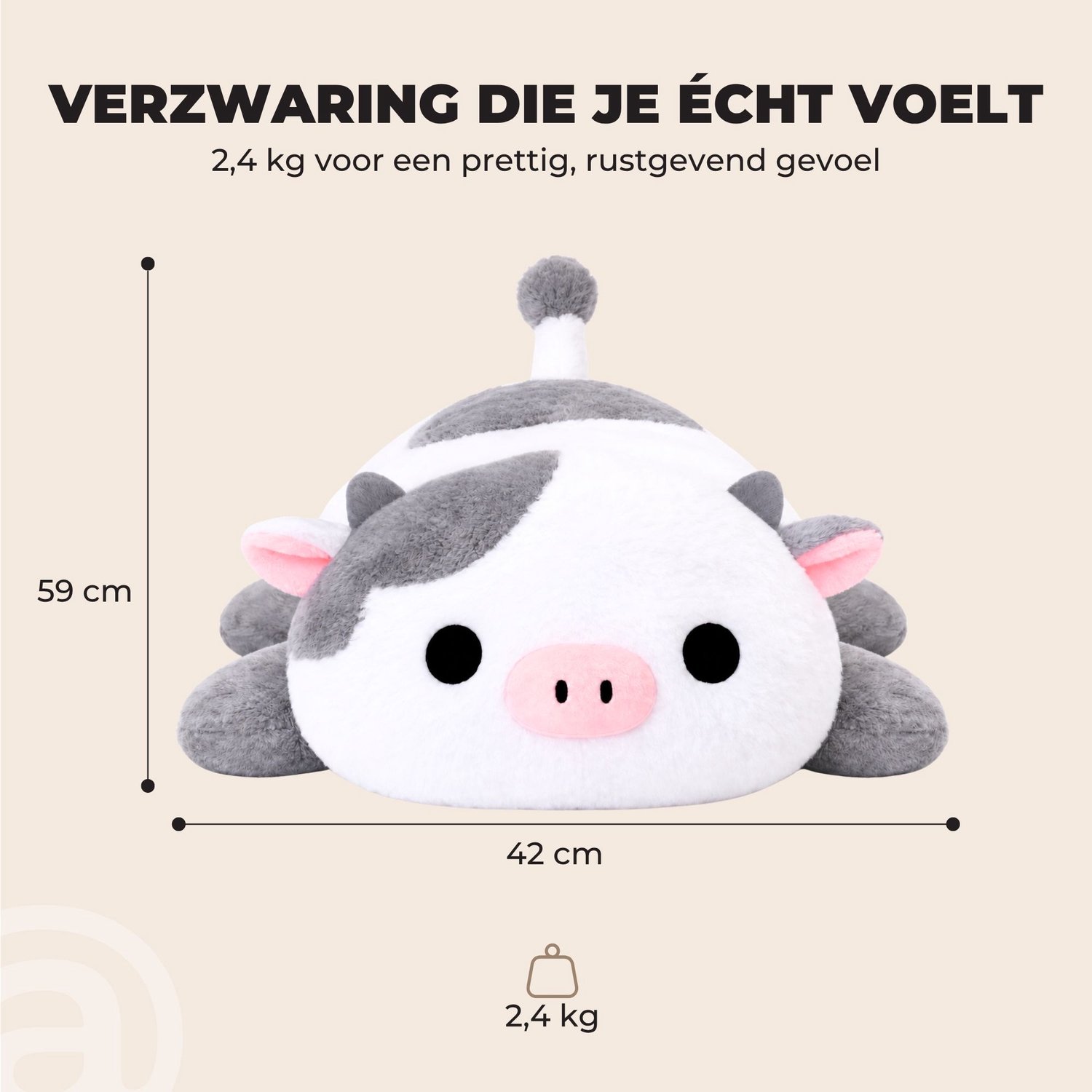 ADEL Verzwaringsknuffel Koe 2 kg – Zachte Verzwaarde Knuffel / Weighted Stuffed Animal – Verzwaringskussen Kind & Volwassenen – Rustgevend Knuffeldier — afbeelding 3