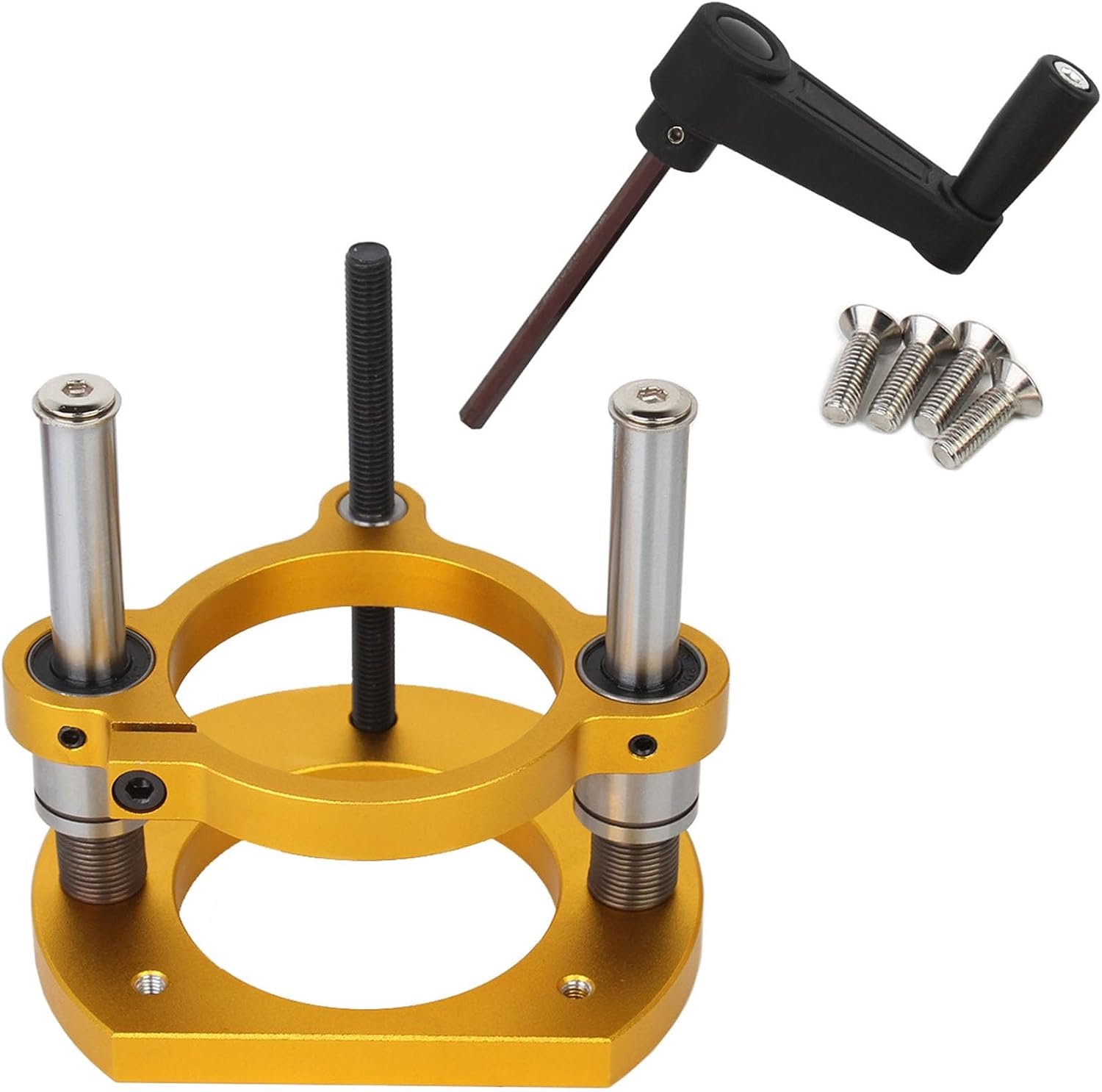 Bovenfreeslift van aluminiumlegering voor trimmachines met een diameter van 63,5-65 mm, handmatige ondertafelbasis met hefslag van 70 mm en roestvrijstalen steunstangen voor