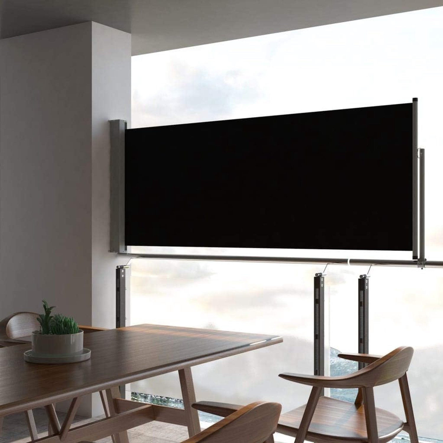 Festnight Uittrekbare zijmarkies, 100 x 300 cm, crème, windscherm, inkijkbescherming, zonwering, zijwandluifel, zijrolgordijn voor balkon, terras en tuin, 100 x 300 cm, zwart