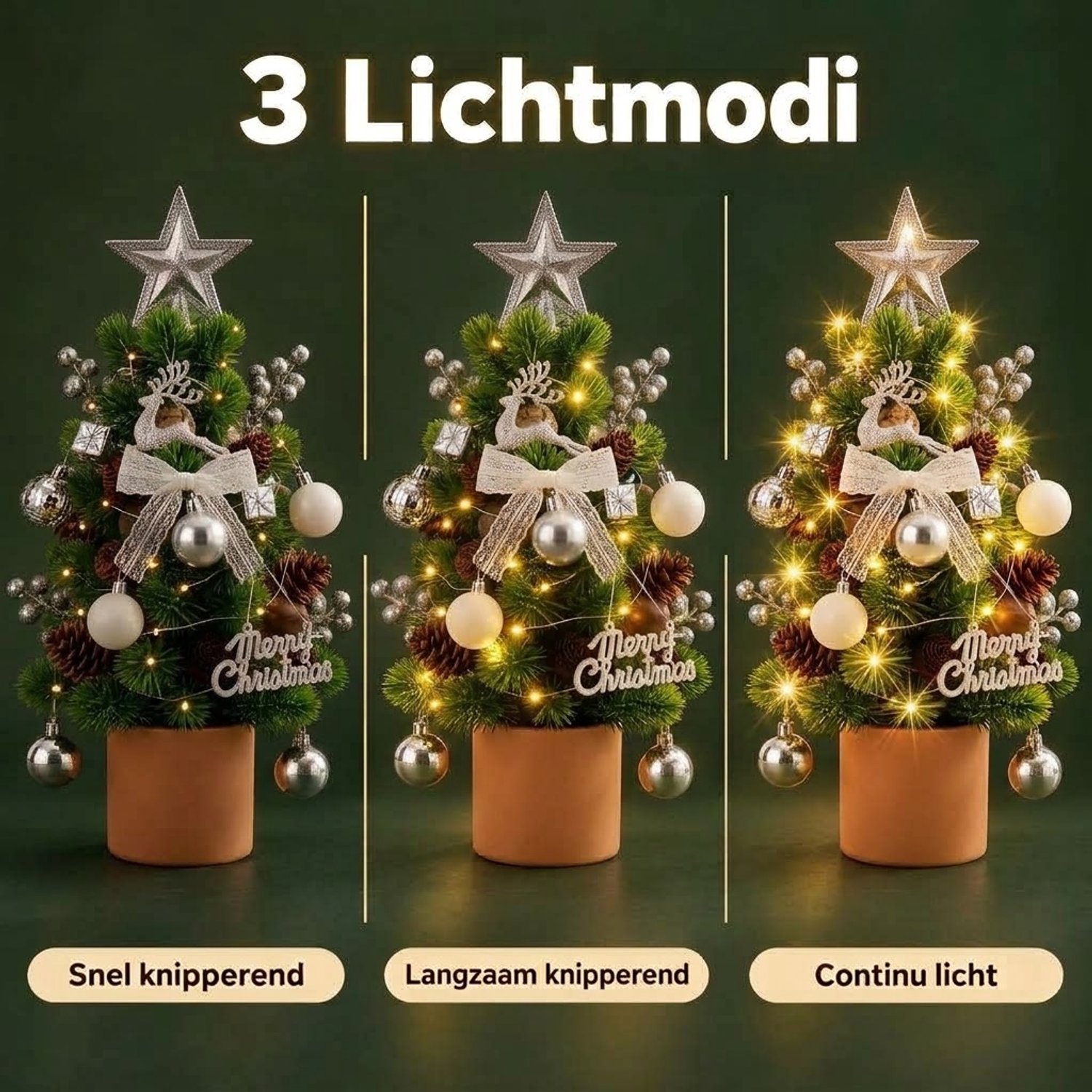 Mini Kunstkerstboom 45 cm met LED Verlichting - DIY Decoratieset – Kerstversiering - Realistische Kerstboom in Pot – Sfeervolle Kerstversiering voor Woonkamer, Eettafel of Kantoor – foto 4