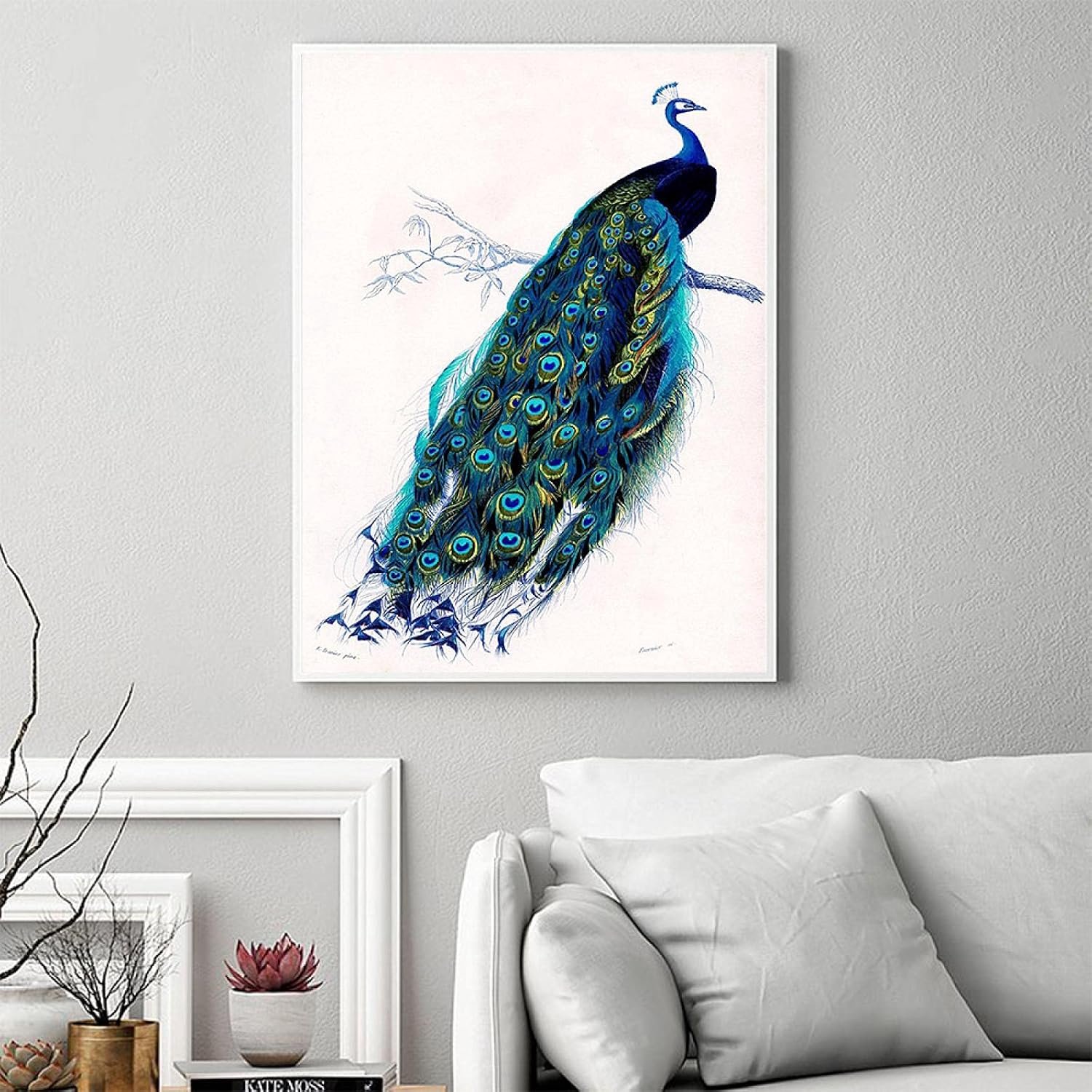 Mooie Dier Blauwe Pauw Canvas Schilderij Muur Kunst Posters en Prints Muurfoto's voor Woonkamer Slaapkamer Decoratie 60x90cm Frameless