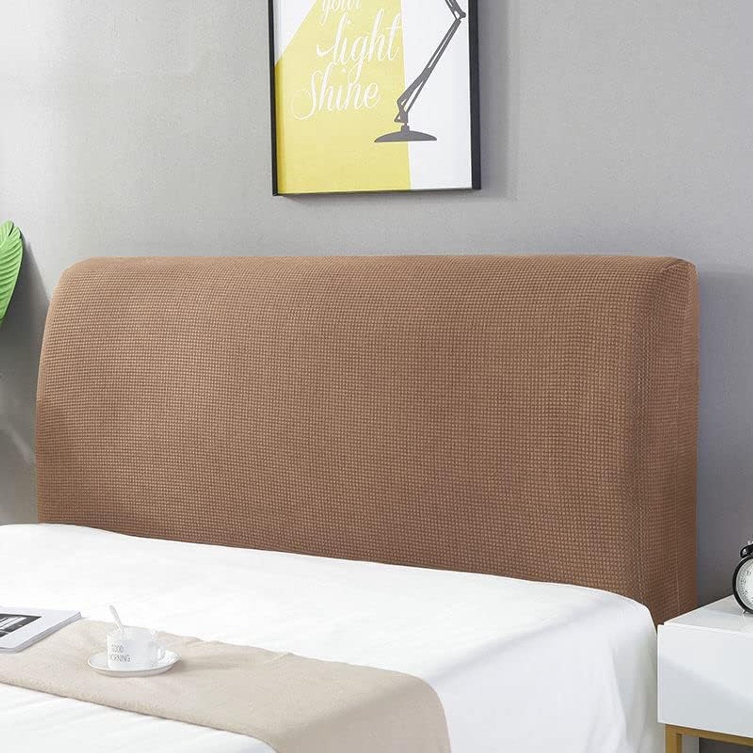 1 stuk elastische zachte all-inclusive pluche stof afneembare water gewassen bed stofhoes voor slaapkamer decoratie nachtkastje beschermhoes 1,8 m lang (bruin)