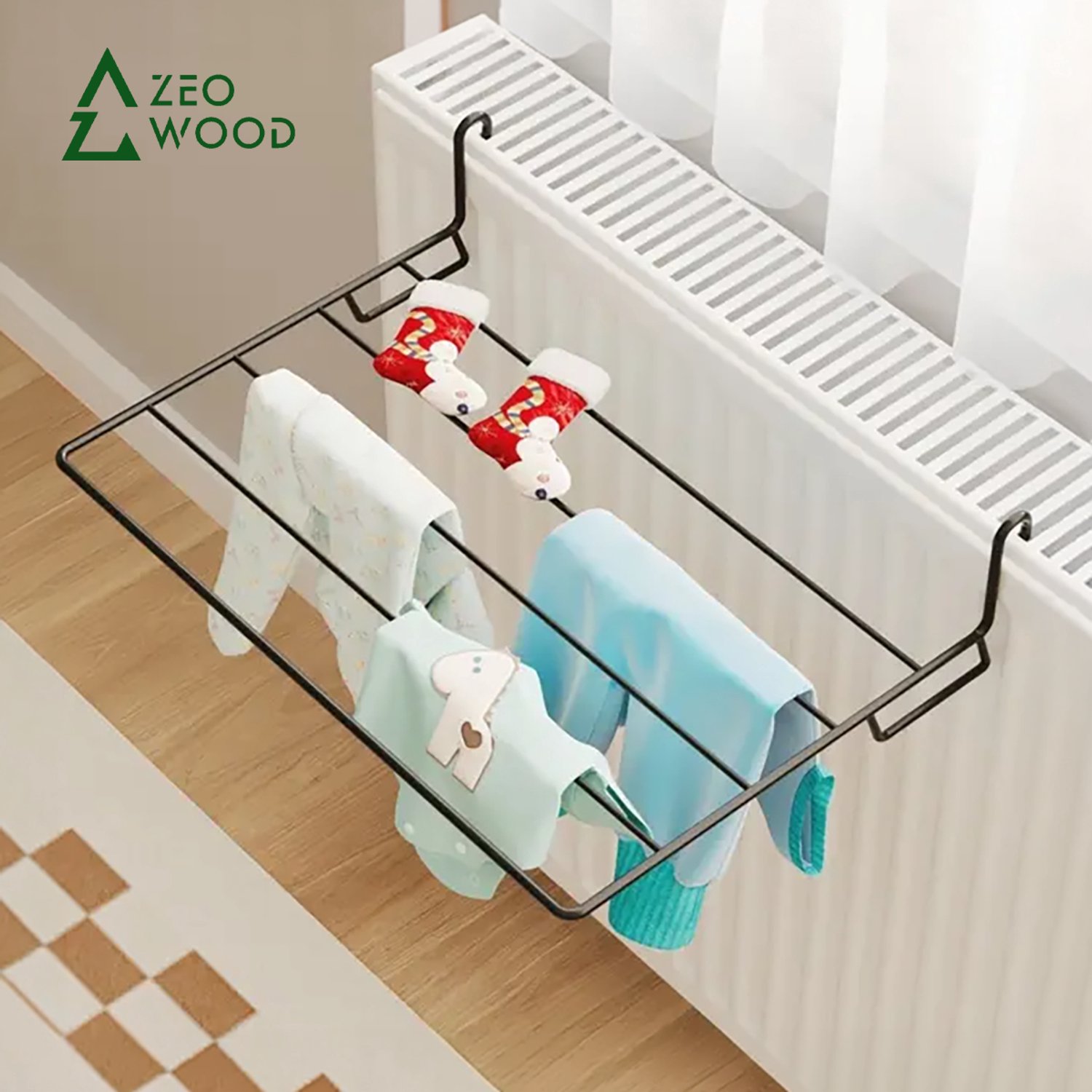 Zeo Wood - Radiator Droogrek – Droogrek Hangend – Wasrek voor Radiator – Metaal – 50 x 35 cm