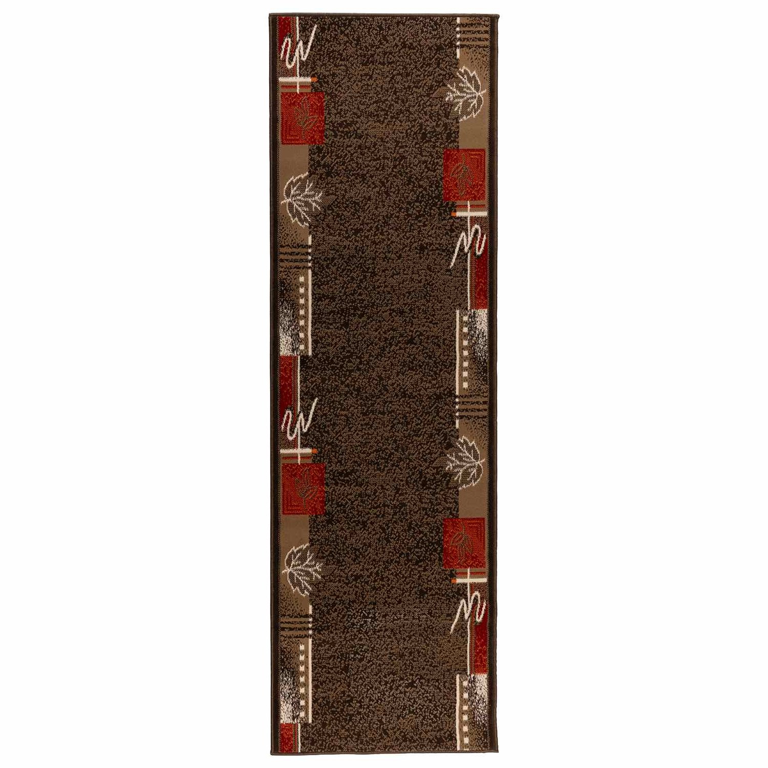 vidaXL Lopers - Tapijt - FLORNES - Geweven - Bruin - Bladeren - 80 - x - 400 - cm - PP