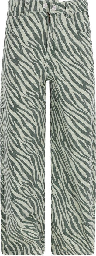 Lichtgroene broek met een donkergroene zebraprint.