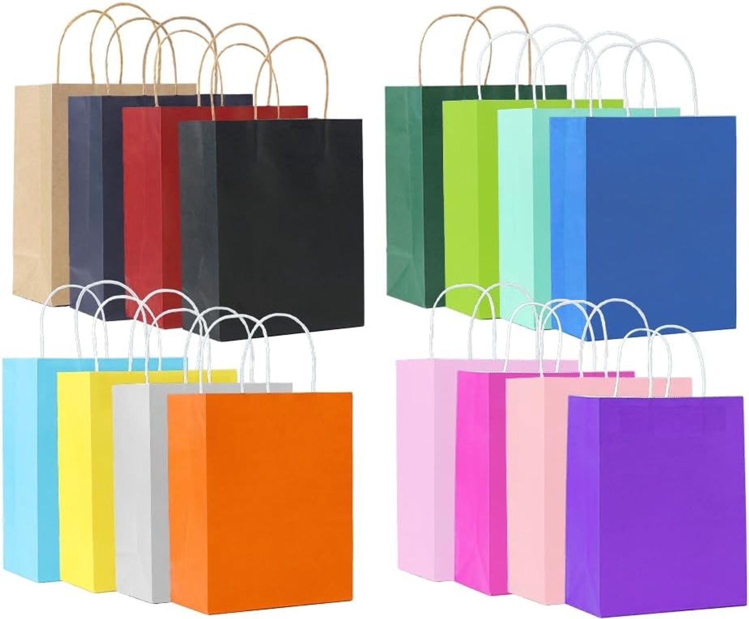 32-delige Kraft Papieren Tassen met Handvatten, Kleurrijke Cadeautassen voor Kerst, Bruiloft en Verjaardag, Ideaal voor DIY-projecten en Feestjes