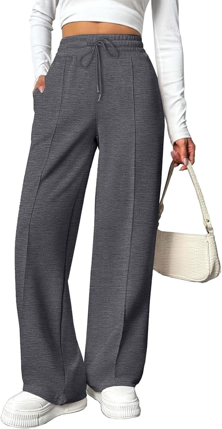 Trainingsbroek voor dames, brede sportbroek voor dames, hoge taille, elegant, casual, elastisch, met zakken en trekkoord, voor joggen, fitness, sport, yoga, trekking, fitnessstudio