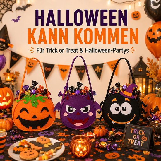 3 stuks Halloween verzameltassen, Halloween draagtassen, trick or treat bag, mand kinderen voor snoep, pompoen emmertas, manden voor feestdecoratie, koekjes, chocolade, kleurrijk — afbeelding 5