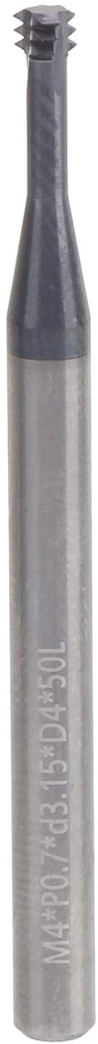 Draadfrees van wolfraamstaal voor CNC-machines - 3 tanden metrisch 60 graden profiel - M4 x 0,7 draadmaat met 4 mm schachtdiameter en 50 mm totale lengte - industrieel gereedschap