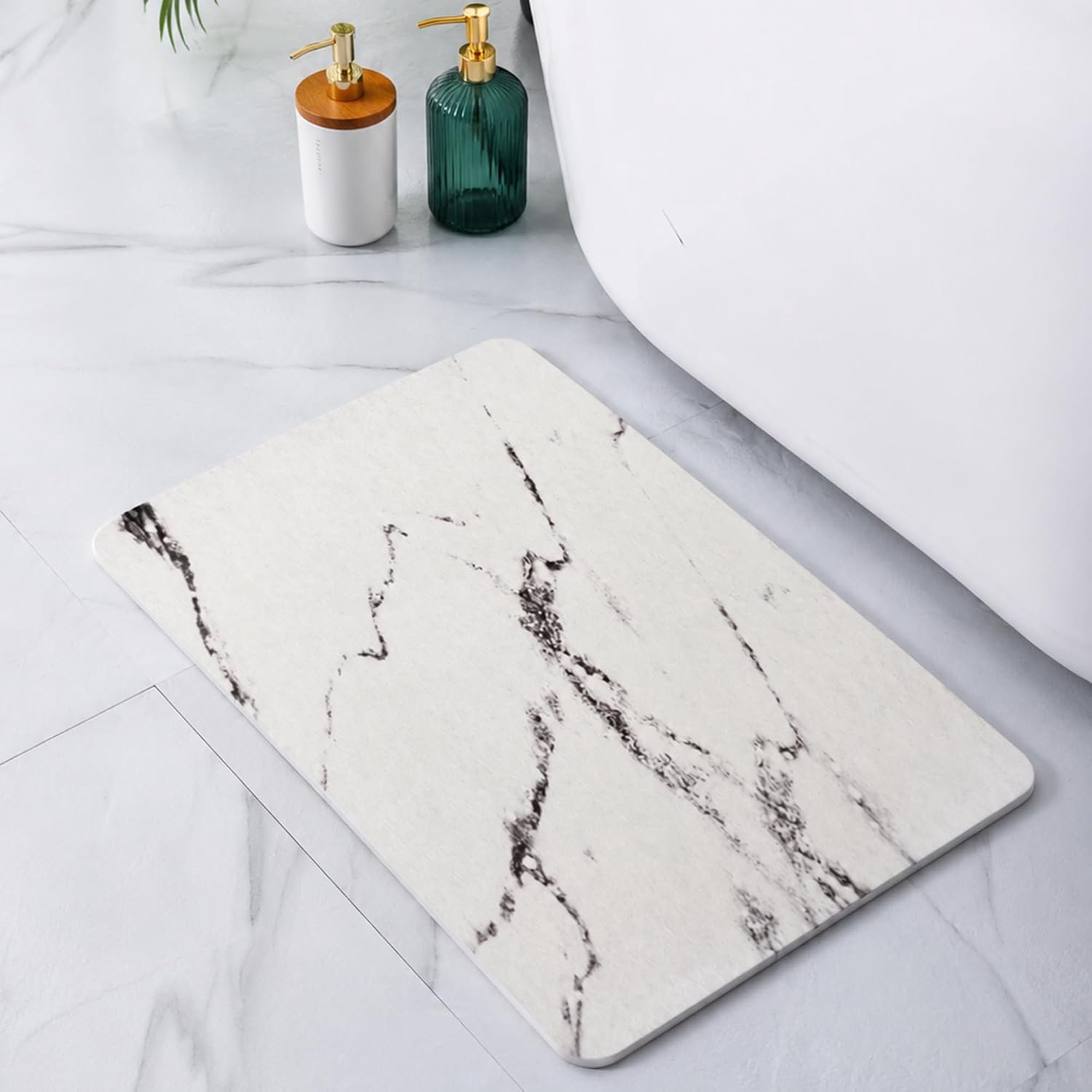 Diatomiet Steen Badmat Anti-slip (60 x 39 cm)| Sneldrogende Douchemat Super Absorberend | Badkamer Vloerkleed Schimmelwerend & Hygiënisch | Stone Bath Mat (Turks Wit)