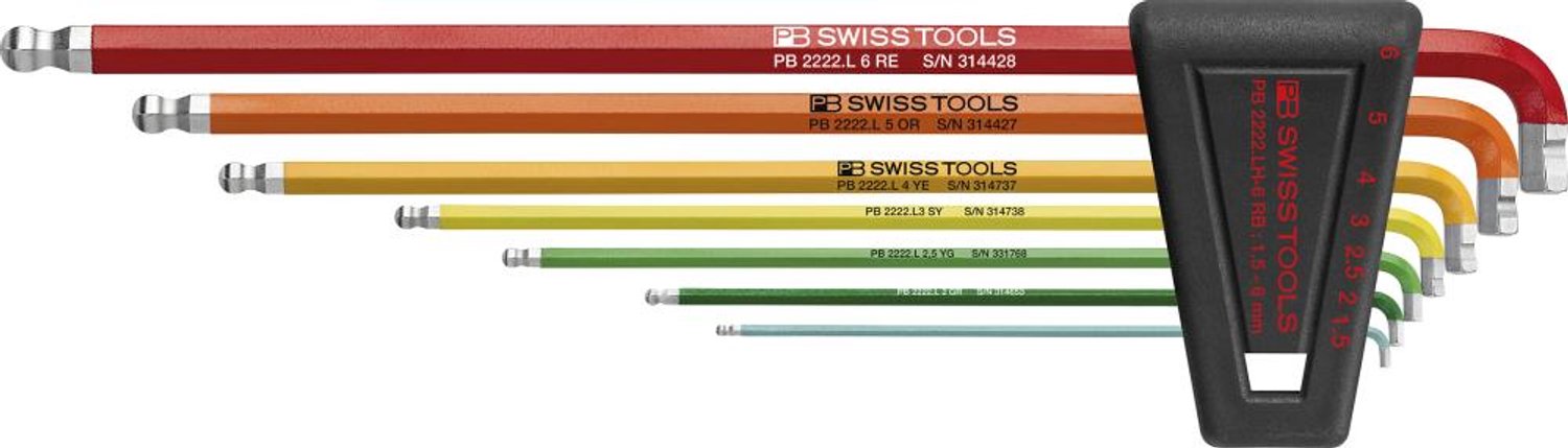 Inbussleutel- set in kunststof houder 7-delig 1,5-6 90-100 graden Rainbow PB Swiss Tools