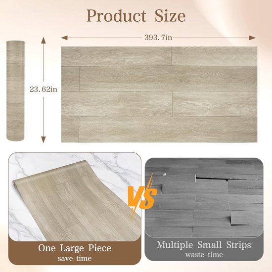 Peel and Stick vinyl vloerbedekking, 58,4 x 998,2 cm/64 m², zelfklevende waterdichte vinyl vloertegels voor grijze houten vloeren — afbeelding 4