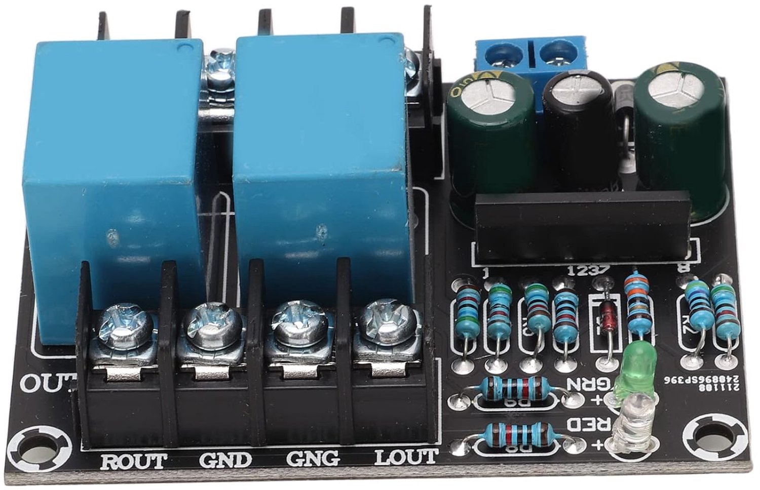 2-kanaals Luidsprekerbeschermingsprintplaat Betrouwbaar DC 12-24V Onmiddellijke Uitschakeling voor Doe-het-zelvers van Audiosystemen Blauwe PCB