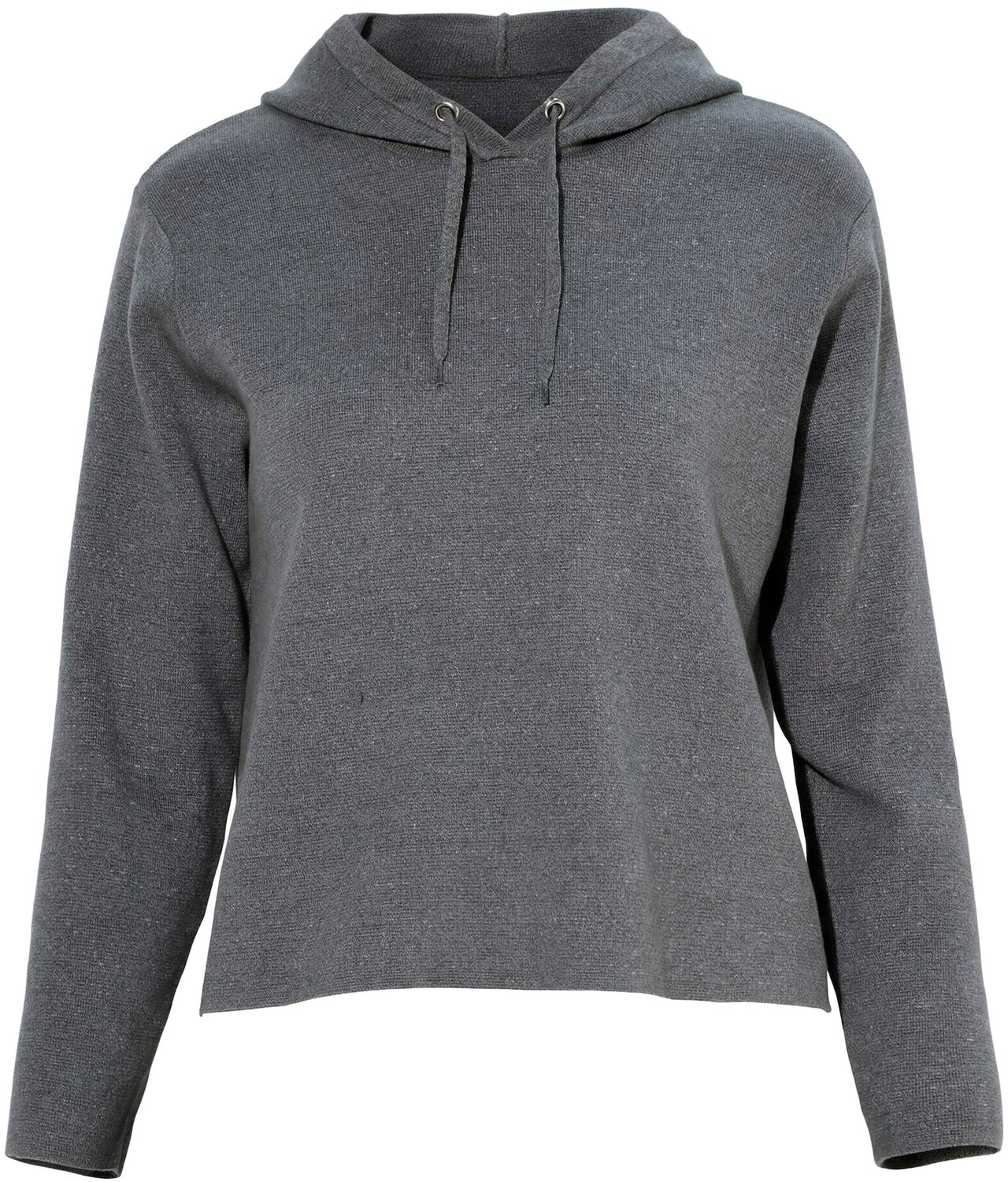 Ulla Popken - Dames - Gebreide hoodie boxy fit capuchon lange mouwen - Antraciet melange - Maat 46+