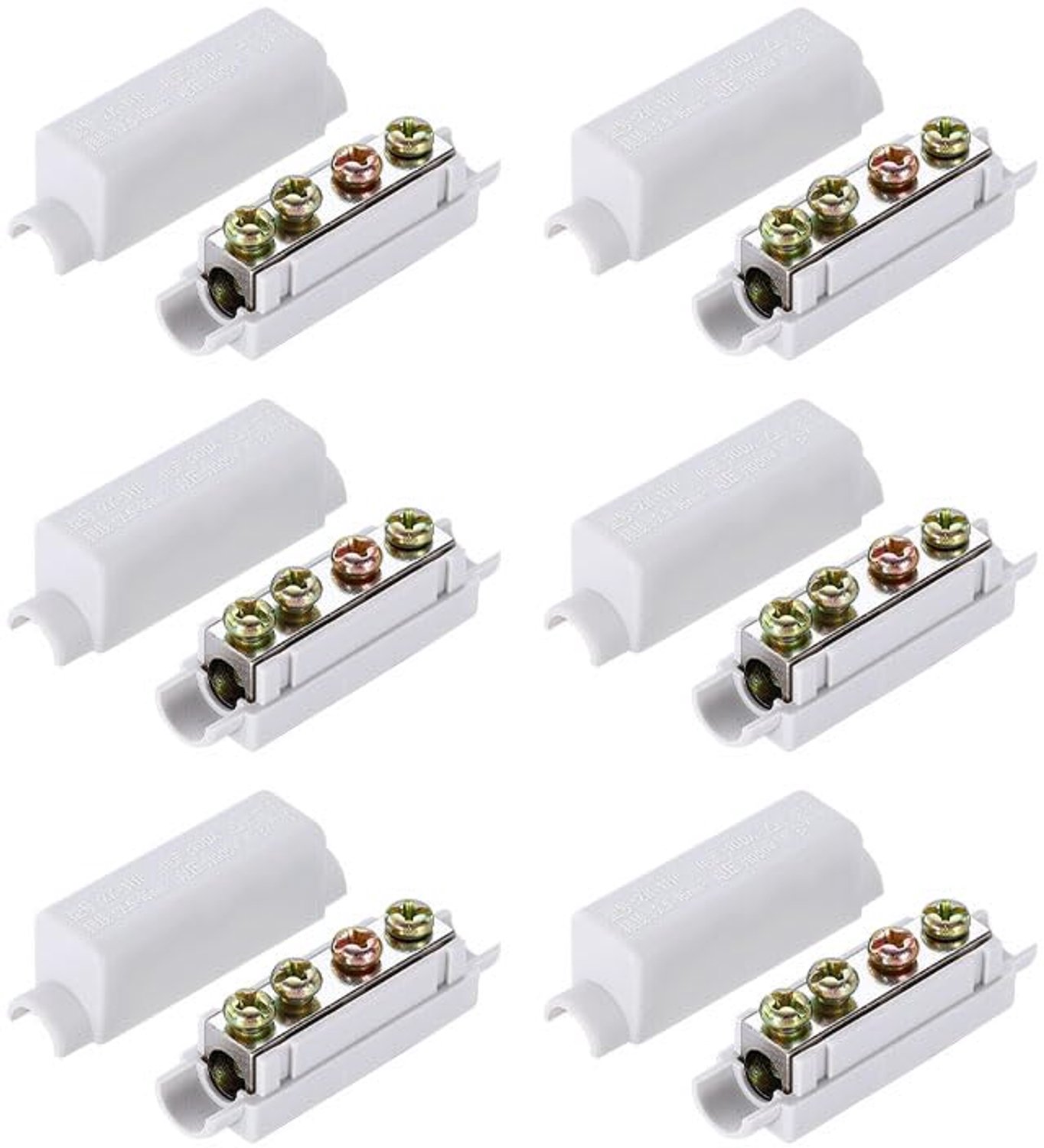 Set of 6 Terminal Blocks for Cables, Brass Terminal Block, 1000 V, 100 A, with Double Screws and Fireproof Scale - ShopVlot