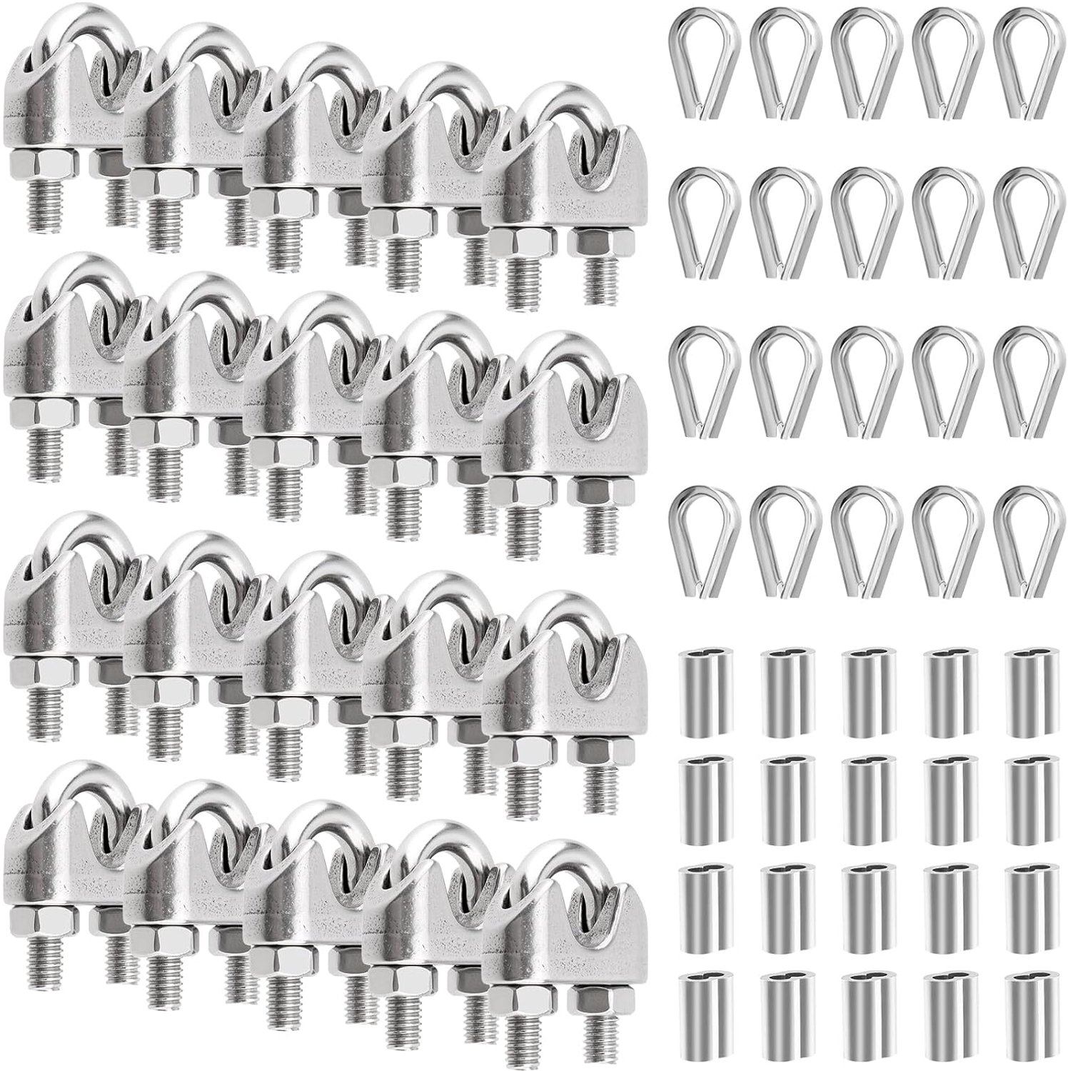 Set of 20 M6 Wire Cable Clips, Stainless Steel, 6 mm Steel Cable, Cable Clips, Bracket Cable Clamp with Aluminium - ShopVlot