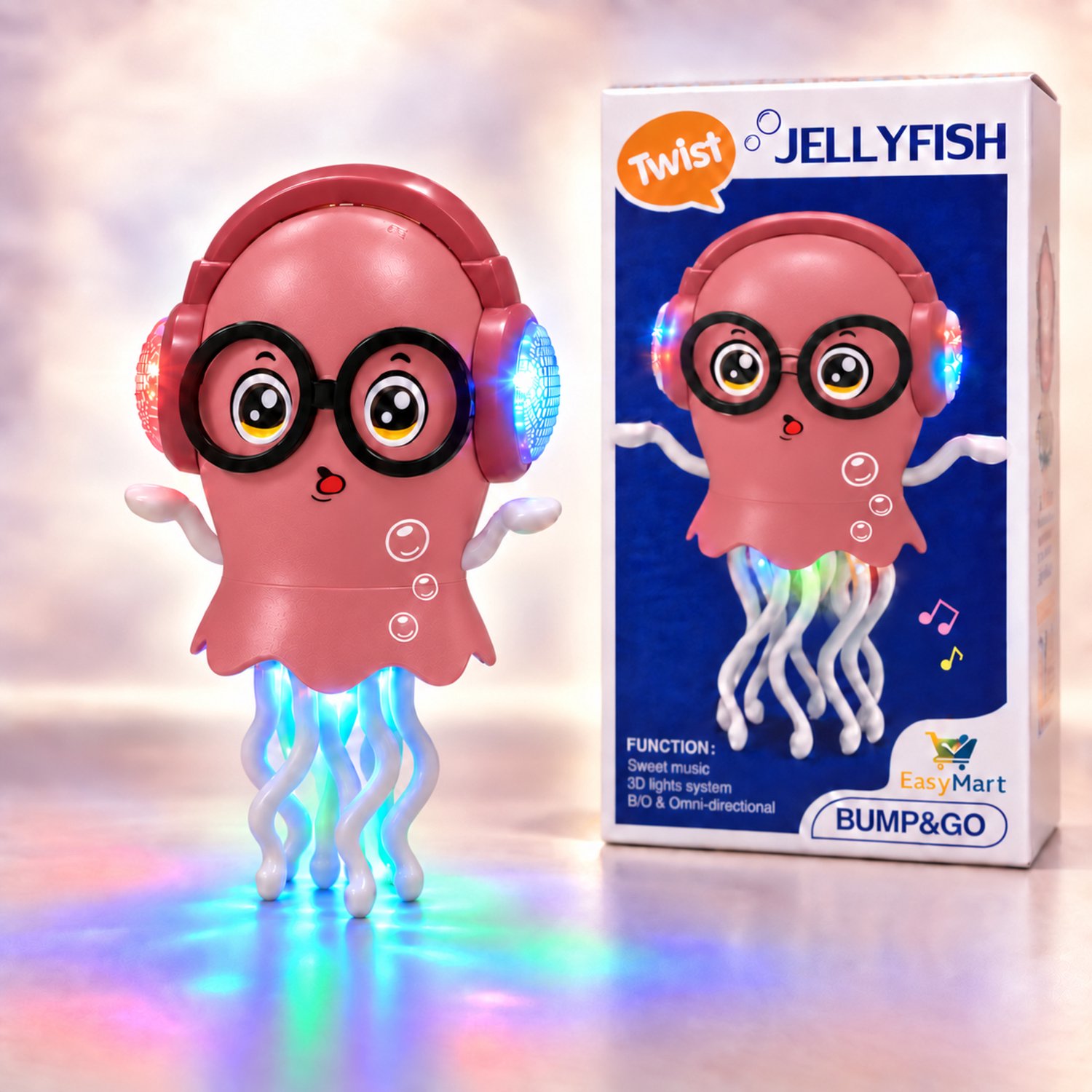 EasyMart Dansend Speelgoed voor Kinderen – Interactieve Jellyfish met Muziek en LED – Bewegend Bump & Go Speelgoed – Roze – 3+
