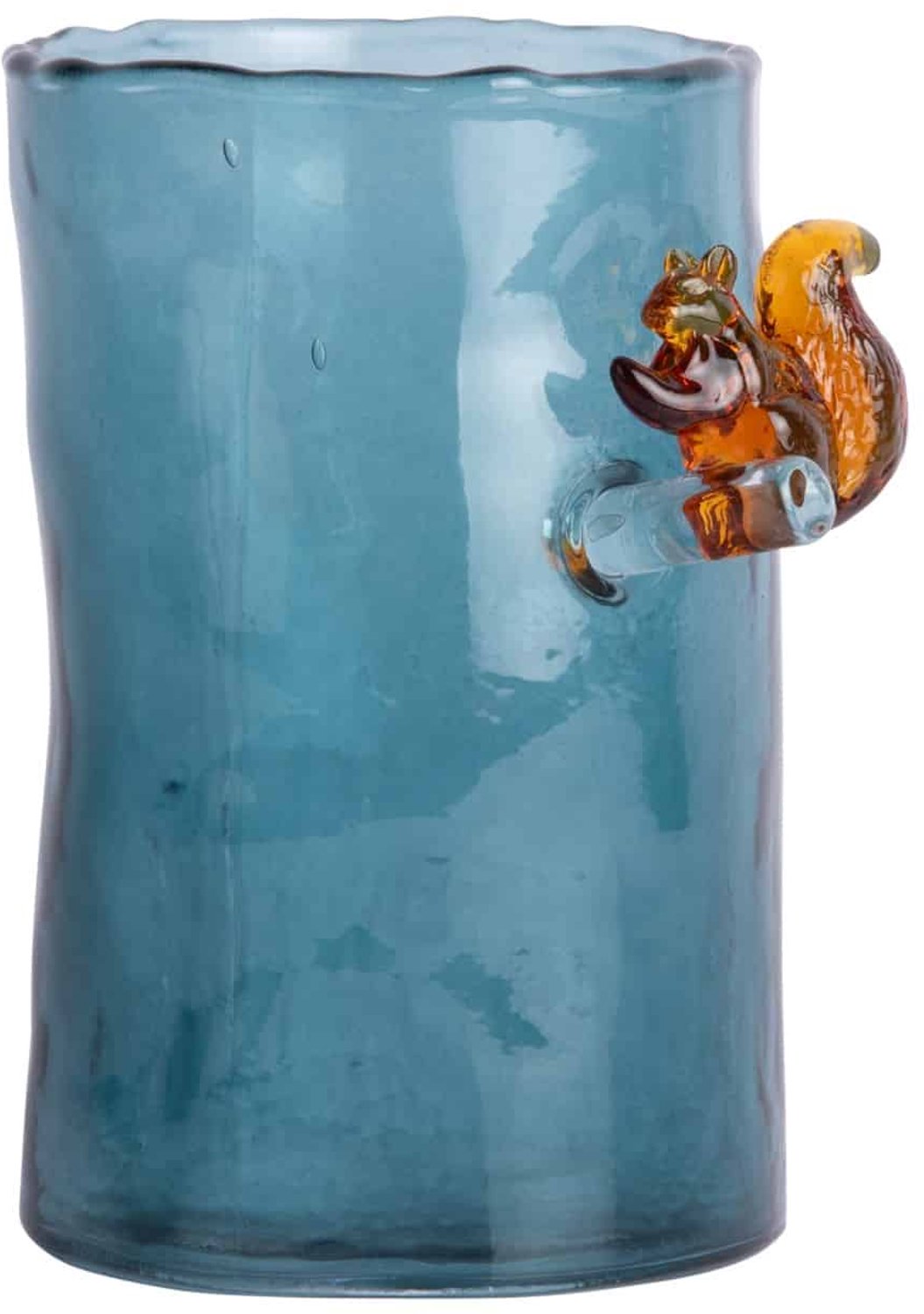 Present Time Vaas Squirrel On Branch - Blauw - 9.5x9.5x15cm - Glas - Scandinavisch - Bloemenvaas - Woondecoratie - Decoratieve vaas voor woonkamer of slaapkamer