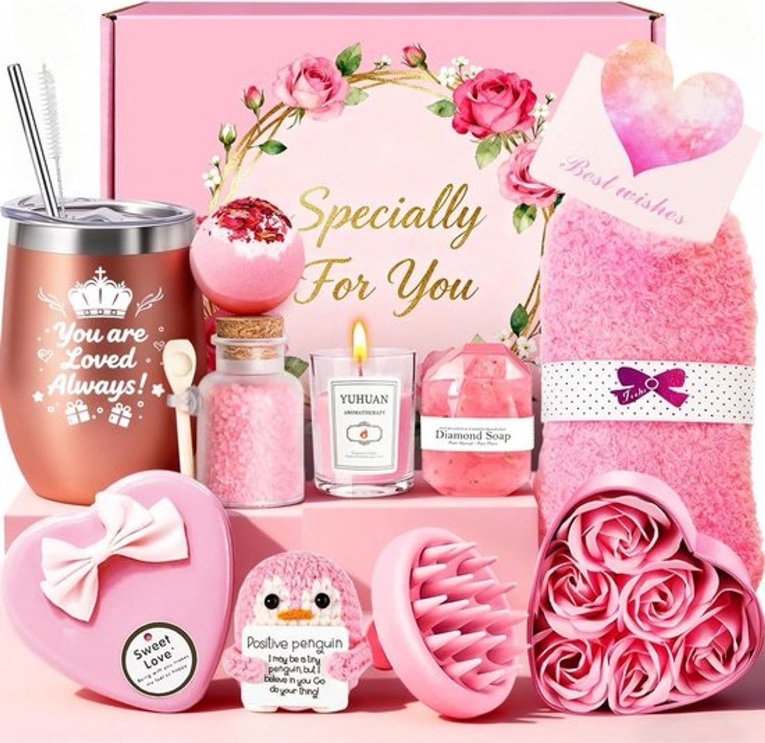Luxe geschenkmand - Wellness-cadeauset voor haar - Voor verjaardagsverrassing en ontspanning
