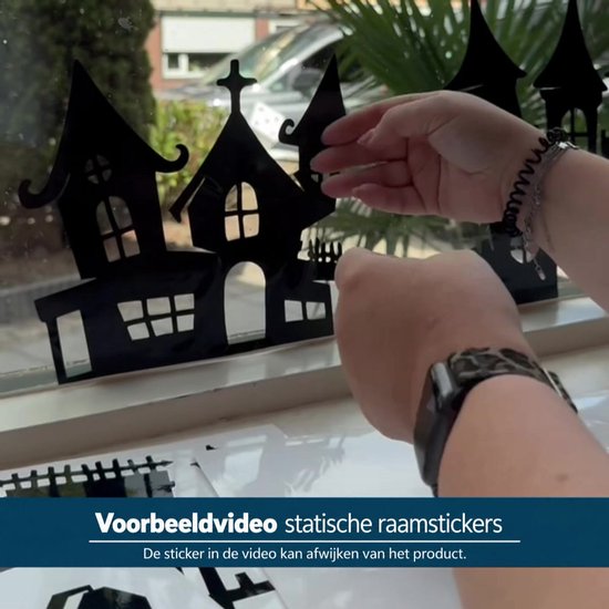 Statische raamstickers Halloween – Huisjes met Spookjes Set L (48-delig) – Herbruikbaar, Duurzaam en geleverd in stevige bewaarenvelop