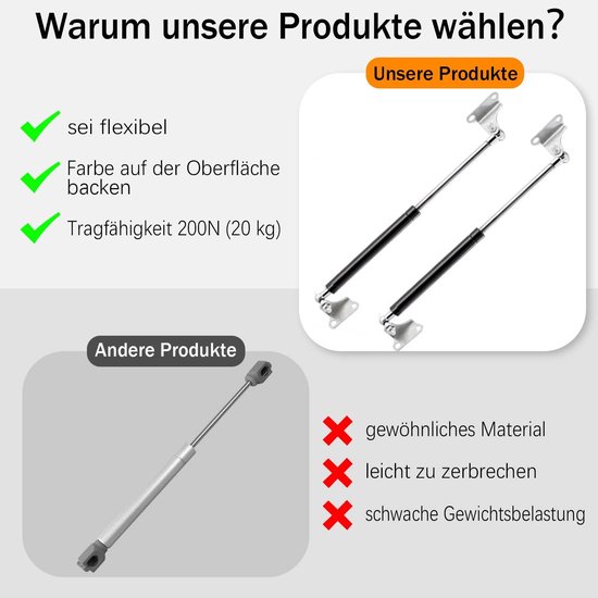 2 pieces gas pressure dampers, gas spring 380 mm 200 N L-shaped gas - ShopVlot — afbeelding 3