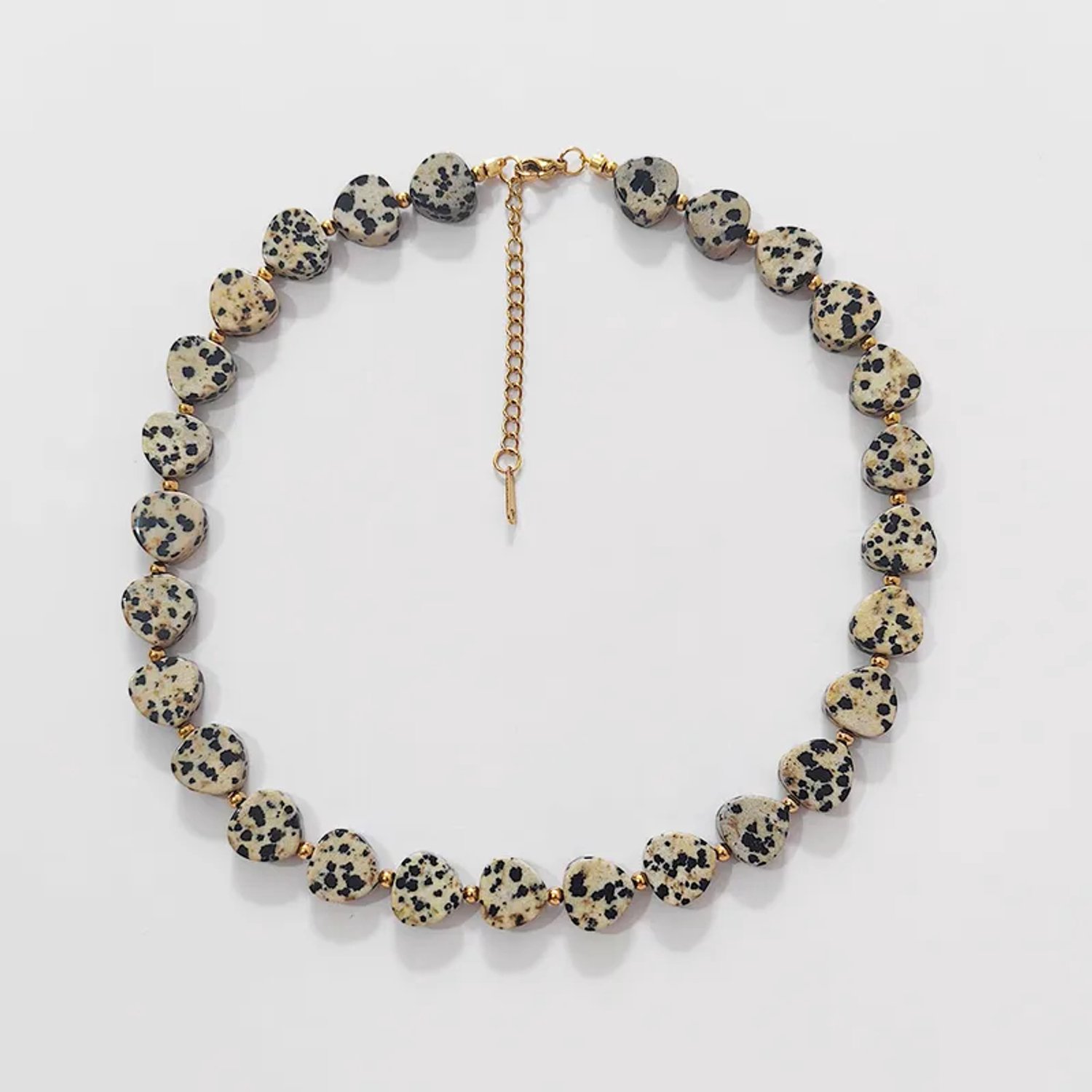 Elena - Hartvormige natuursteen kralenketting - Stainless Steel - Zwart/Grijs - Jewellery by Mae