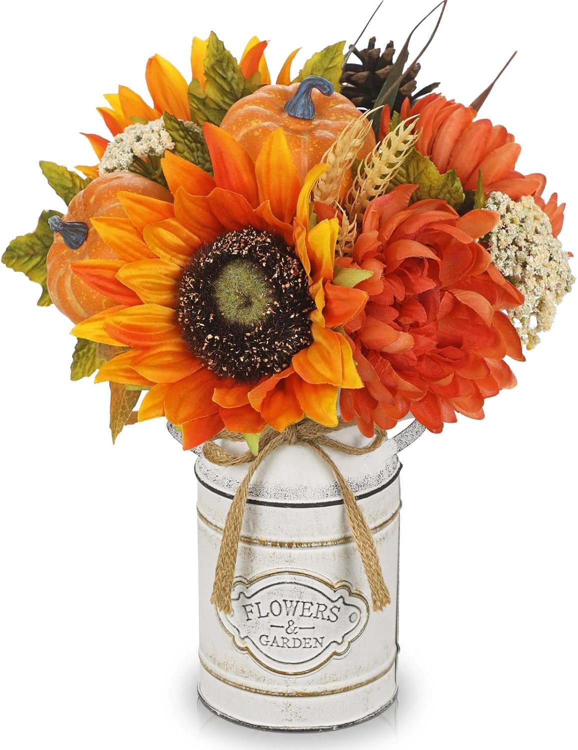 Oairse Kunstmatige herfstbloemenarrangement met metalen pot zonnebloem - ShopVlot
