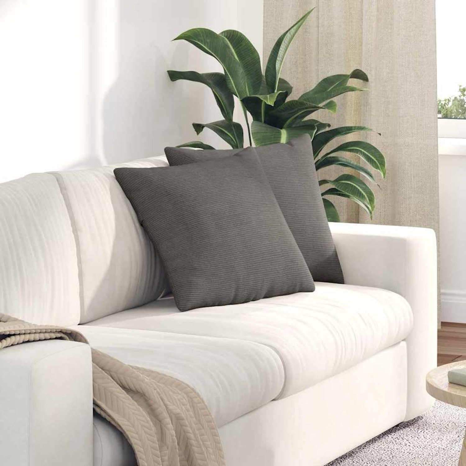 Bankkussen, 2 stuks, lichtgrijs, 45 x 45 cm, corduroy met ritssluiting, zachte polyestervulling, afneembare hoezen, modern sierkussen voor woonkamer, slaapkamer of thuiskantoor