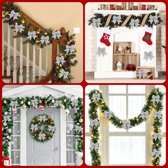 12 stuks Glitterstrikken, Zilver, voor Kerstboom, Krans en Slingers, Feestelijke Decoraties voor Cadeauverpakking — afbeelding 2